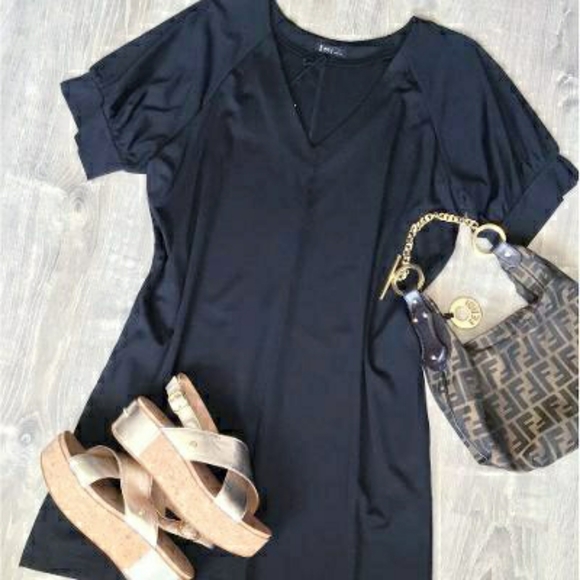 LAST 1❗VERY J Nordstrom Chic Oversized Black Shirt Dress - Picture 4 of 13
